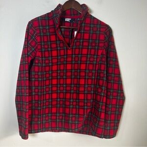 NWT Lands End Fleece Pullover Red Plaid Quarter Zip Long‎ Sleeve Shirt Top S